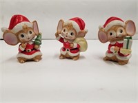 Three Vintage Christmas Mouse Figurines