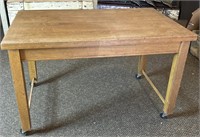 Vintage Wood Desk on Casters 48” x 30” x 30”