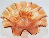 VTG Iridescent Peach Orange Glass Footed Bowl
