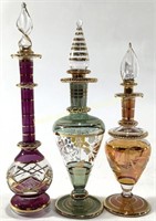 (3) Vintage Egyptian Gold Trimmed Perfume Bottles