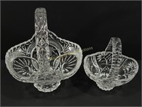 (2) Vintage Circa Crystal Glass Baskets Vases