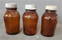 (3) Antique Brown Jars w/ Lids