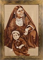 Mid Century Afghan Woman and Child Painting