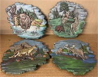 (4) Vintage Ceramic Wildlife Wall Plaques