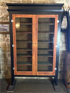 Vintage Wood Cabinet with Glass Doors
