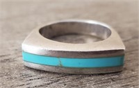 .925 Sterling Silver w/Inlaid Turquoise Ring