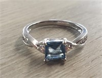 Square Cut Blue Aquamarine Ring