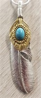Tibetan Silver Feather w/Turquoise Inlay Necklace