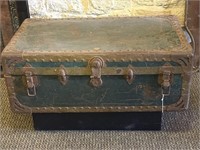 Antique Metal Trunk with Wood Base