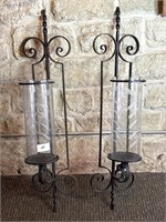 Pair of Iron Candle Holder Sconces with Etched