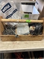 Wood Tool Box With Misc Nails And Wire