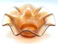 Marigold Carnival Glass Ruffled Bowl 7” x 3”