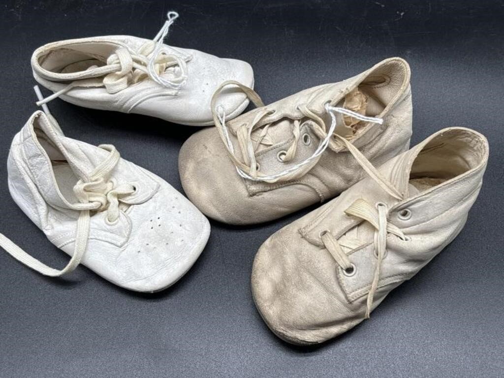 (2) Pairs of Vintage Baby Shoes 4.5” and 4”