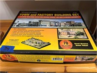 Train set town and factory building set