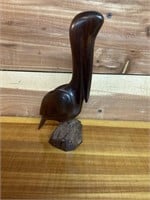 WOOD CARVED PELICAN DECOR