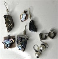 925 Marked Earrings, Bismuth Pendants, and