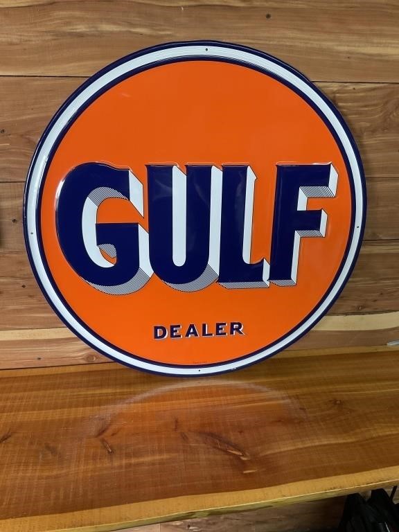 REPRO PAINTED METAL EMBOSSED GULF SIGN