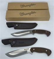 (2) Wrangler Fixed Blade Bowie Knife w/ Leather