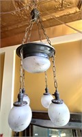 Antique Five-Globe Etched Glass Hanging Light