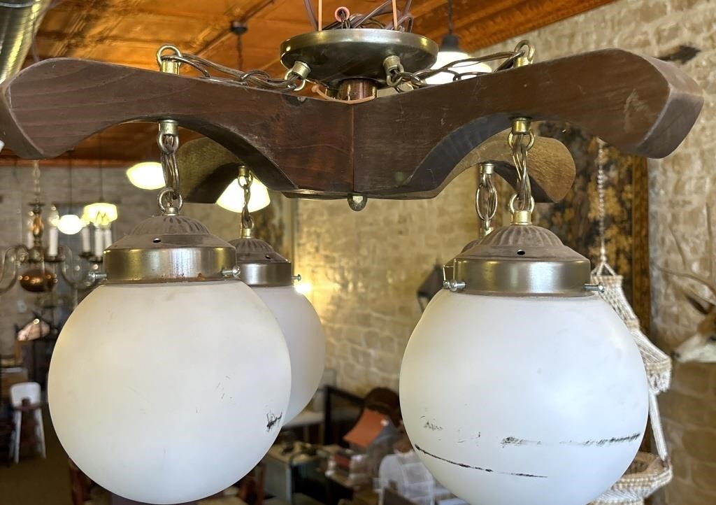 Antique/Vintage Wood Four-Globe Light Fixture