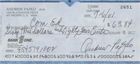 Brooklyn Dodgers Andrew Pafko signed check