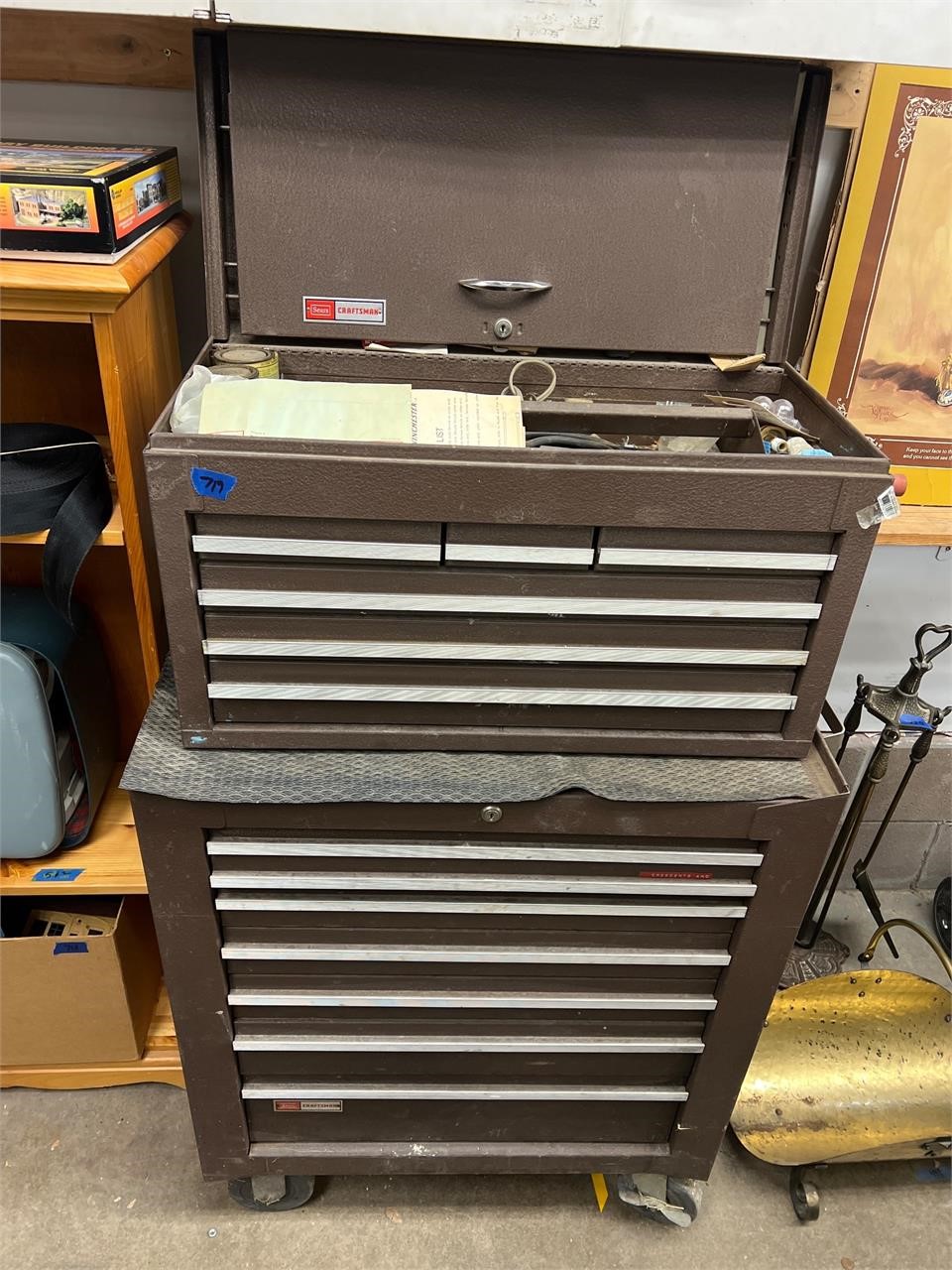 Vintage craftsman rolling toolbox with a few tools