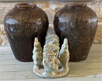 Pair of Planter Vases and Head Candle Holder 13”