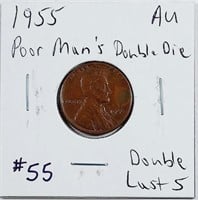 1955  Lincoln Cent  AU  "Poorman's Dbl Die"