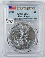 2020  $1 Silver Eagle   PCGS MS-69  1st Strike