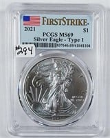 2021  Ty-I $1 Silver Eagle  PCGS MS-69 1st Strike