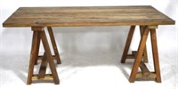 Recycled wood sawhorse base table