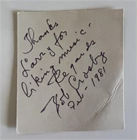 Bob Crosby signed note