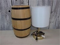 Wood Barrel 16" & Table Lamp