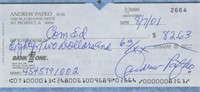 Andrew Pafko signed check
