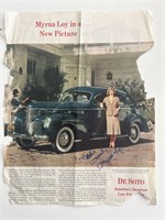 Myrna Loy signed magazine page