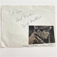 Actor George Mathews signed note with photo