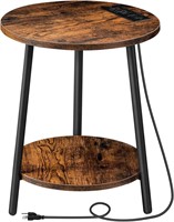 2-Tier Round End Table with Charging Station