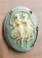 Antique Dancing Ladies Green Faux Cameo