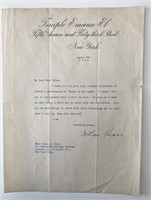 1926 Temple Emanu-El Rabbi Nathan Krass signed let