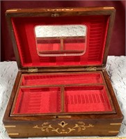 Vintage Wooden Inlaid Jewelry Box W/ Earrings