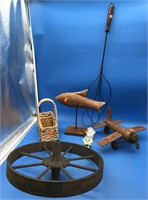 Old Iron Wheel, Metal Plane, Rug Beater, S & P Set