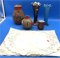 Pair Of Vases, New Linen Place Mats, Carnival Vase