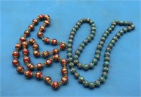 Vntg Hand-Painted Strands Red & Blue Glass Beads