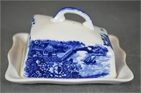 Blue Transferware Covered Cheese, Butter Dish