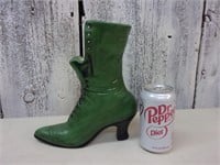 Vintage Look Boot Vase - Green