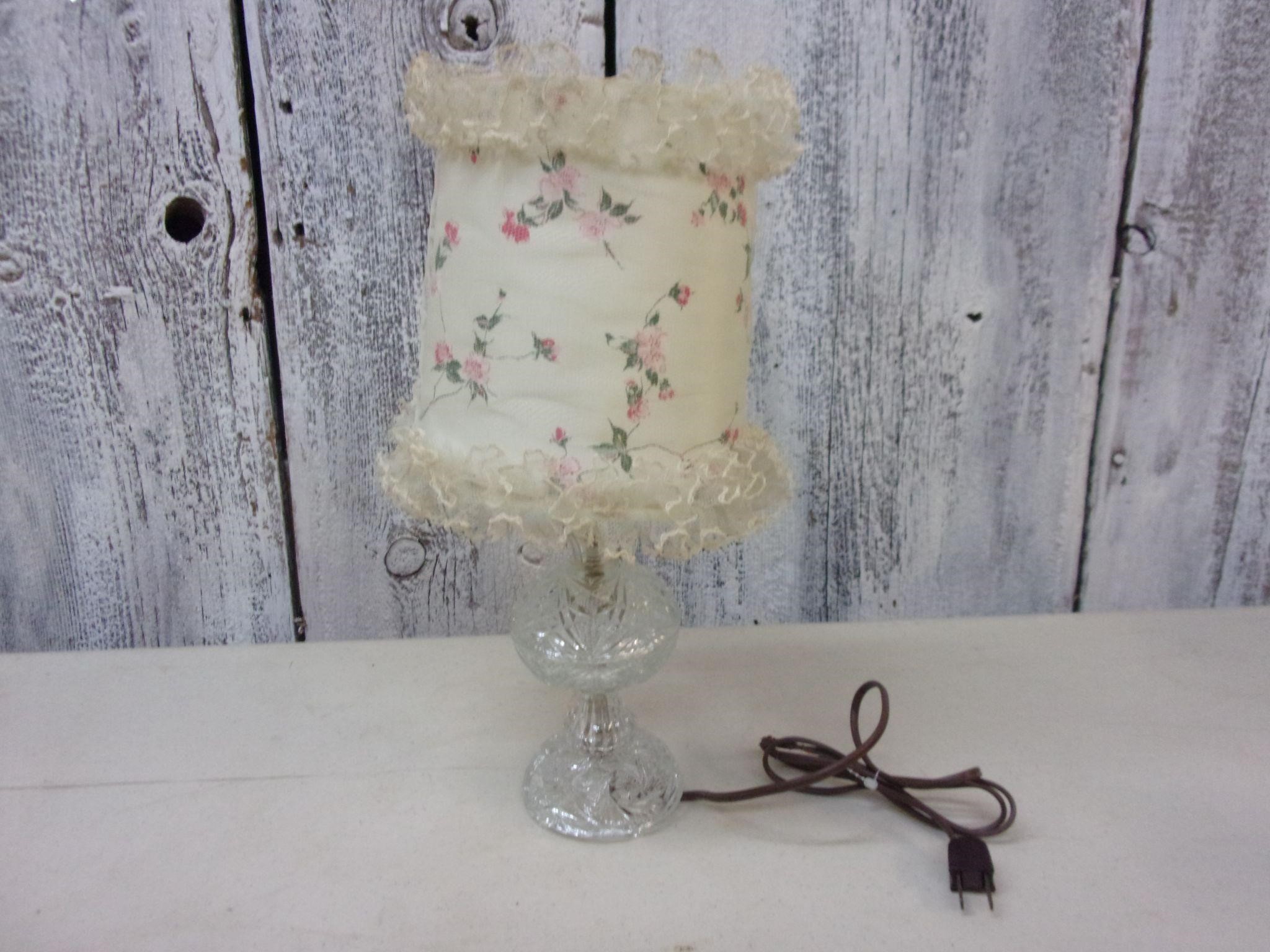 Glass Lamp with Floral Ruffled Shade