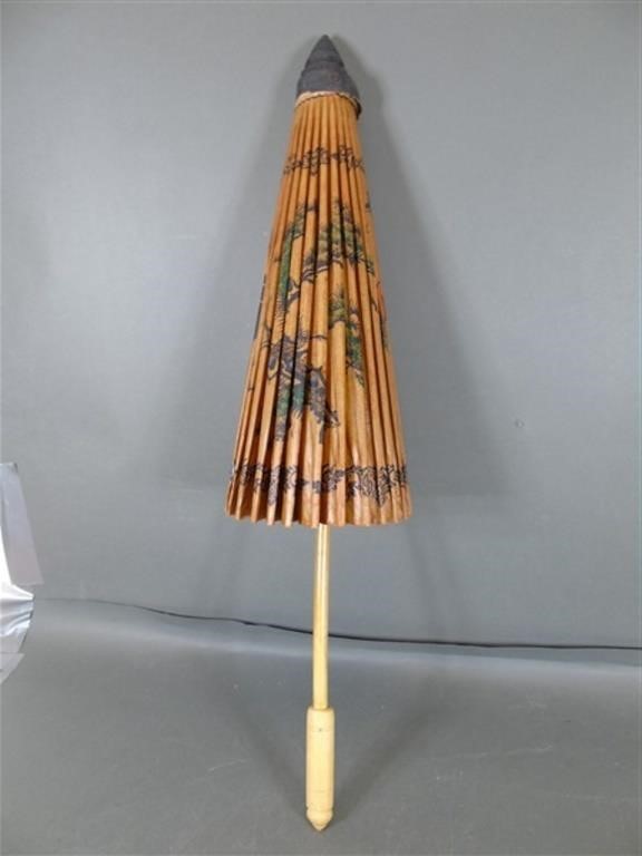 Vintage Japanese Bamboo and Paper Umbrella