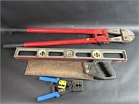 Level, Hand Saw, Cable Crimper, Bolt Cutter