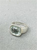 925 sterling & aquamarine ring - size 6