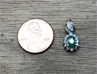Small 10K Gold Emerald & Diamond Pendant